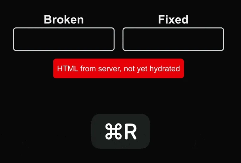 Two text inputs both typed into prehydration, after hydration one is wiped empty, while the other is preserved